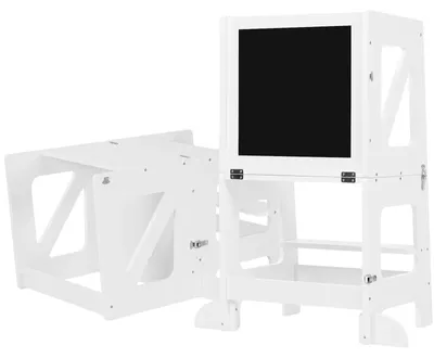 Immagine prodotto di Torre educativa Montessori per bambini - Sgabello e tavolino da cucina pieghevoli 3-in-1 - Legno - Con protezione anticaduta - 35 x 86 x 45 cm - Verde militare