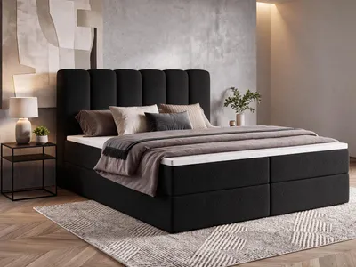 Produktbild von Boxspringbett NOLARO 160x200 cm Komplett-Set mit Bettkasten, Bonell-Matratze und Topper, Bouclé Schwarz