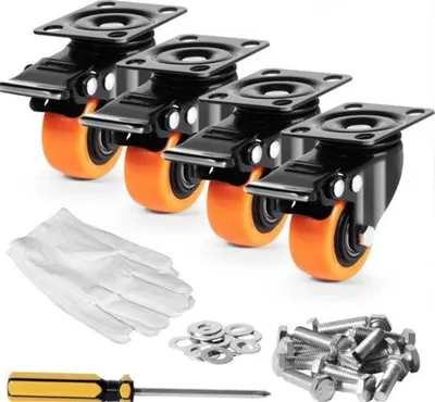 Immagine prodotto di Rotelle professionali in confezione da 4 - Rotelle in PVC - Doppio blocco - Altezza 18,5 cm - Materiale di montaggio incluso