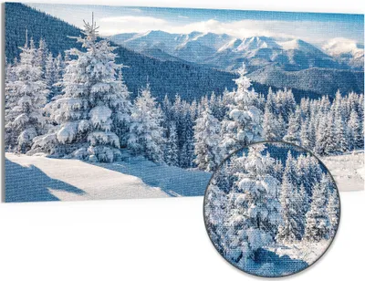 Produktbild von DEQORI Hybrid Leinwand Bild 100x50 cm 'Karpatenwinter' Wandbild Glas flach modern