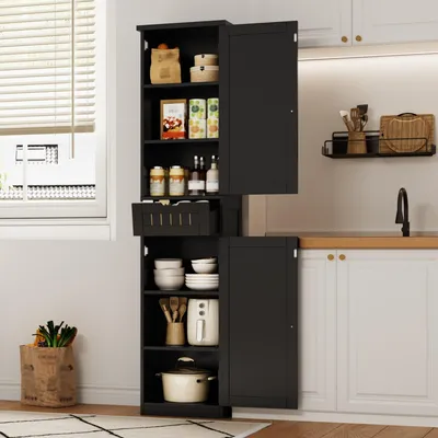 Immagine prodotto di Mobiletto da cucina 170x40x30, con 2 ante, 1 cassetto, ripiani regolabili, adatto per cucina, sala da pranzo o soggiorno.