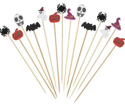 Productafbeelding van Halloween cocktailspiesjes, 100 stuks, houten spiesjes, fingerfood, decoratie, 12 cm