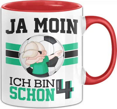 Produktbild von 4. Geburtstag Geschenk Tasse Becher Junge Geburtstagsgeschenk Ja Moin Ich Bin Schon 4 (Rot)