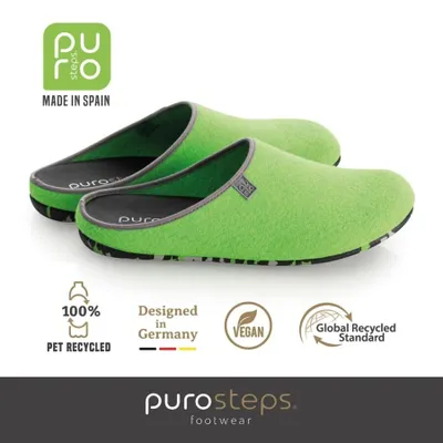 Produktbild von Filz Hausschuhe Fußbett Recycelt purosteps footwear Fieltro-Eco - Signet Neon Grün-Grau, 41