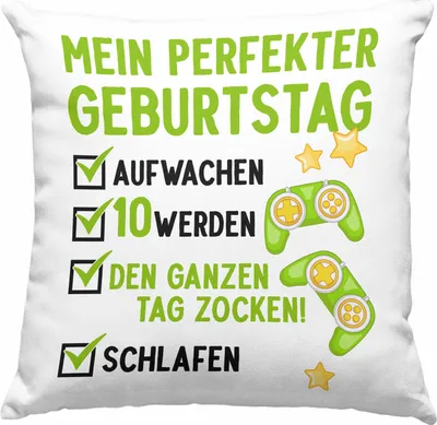 Produktbild von Trendation - 10 Geburtstag Junge Jungen Geschenke Deko-Kissen mit Füllung 40x40 10er Geburtstagsgeschenk Gamer 10 Jahre (Grün)