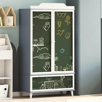 Produktbild von "SALE 2026"Kreidetafel Kleiderschrank ROROS Grau und Weiß 90x45x165cm NEU718216 - Kleiderschränke