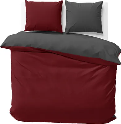 Produktbild von Bettwäsche 200x200 cm Bordeaux Anthrazit Wendebettwäsche Doubleface Mikrofaser Uni Bettbezug 3 teilig