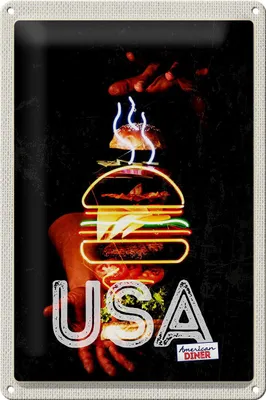 Produktbild von Blechschild Reise 20x30cm Amerika USA American Burger Gerichte