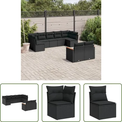 Produktbild von The Living Store 9-tlg. Garten-Sofagarnitur mit Kissen Schwarz Poly Rattan