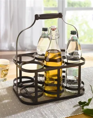 Image de Panier à bouteilles "métal" pour 6 bouteilles en design antique, porte-bouteilles, porte-bouteilles, panier à boissons