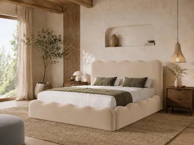 Produktbild von Emlar Polsterbett Bora 200x200 cm - Bett mit Bettkasten & Lattenrost - Velvet-Stoff - Doppelbett mit Stauraum Beige (Magic Velvet 2250)