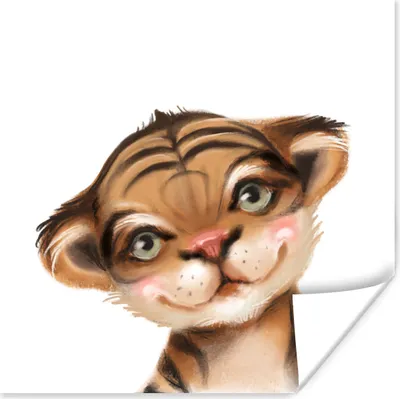Produktbild von MuchoWow® Poster Tiger - Kinder - Weiß 100x100 cm - Babyzimmer
