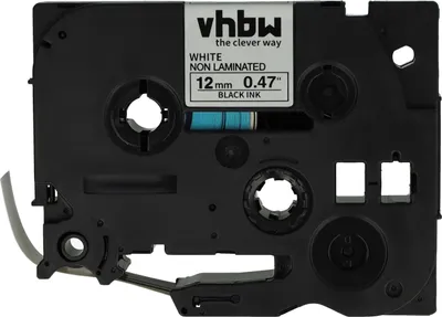 Produktbild von vhbw Schriftband-Kassette kompatibel mit Brother P-Touch E300, E200, E115, E110, H100, GL-100, E300VP Etiketten-Drucker 8m x 12mm Schwarz auf Weiß