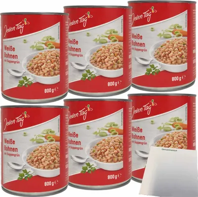 Produktbild von Jeden Tag Weiße Bohnen mit Suppengrün 6er Pack (6x800g Dose) + usy Block