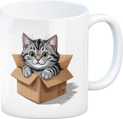 Produktbild von Katze im Karton Kaffeebecher für Katzenfans