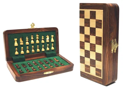 Image de HOT Games Jeu d'échecs magnétique de voyage en bois 19 x 9 cm