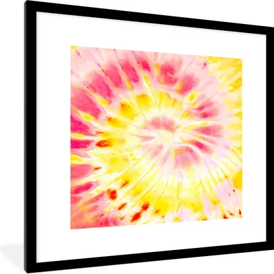 Produktbild von MuchoWow® Gerahmtes Poster Krawattenfärbung - Gelb - Rosa 40x40 cm - Poster mit Schwarzem Bilderrahmen Wandposter Rahmen Foto Bilder - Poster - Plakat im Rahmen