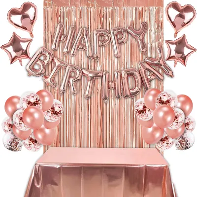 Produktbild von Rose Gold Geburtstagsdeko für Mädchen mit Happy Birthday Girlande