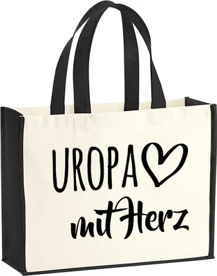 Produktbild von Huuraa Jutetasche Uropa mit Herz 21 Liter Black Jute und Baumwolle Einkaufstasche Geschenkidee