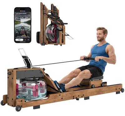 Zdjęcie produktu dla Trenażer Do Wioślarstwa Sportnow Do Użytku Domowego, Składany, Z Ramą Z Materiału Gumowodrewnianego, Z Bluetooth