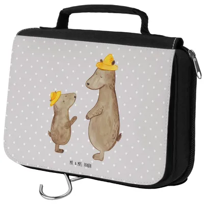 Produktbild von Mr. & Mrs. Panda Necessaire Bären mit Hut - Grau Pastell - Geschenk, Kulturtasche, Kinder, Muttertag, Make-Up Tasche, Daddy, Kosmetiktasche, Lieblingsmensch, Familie