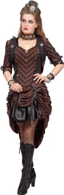 A woman modeling a steampunk-style costume.