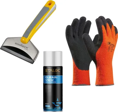 Produktbild von vasalat Scheibenenteiser Enteiserspray Auto 400ml + 2x Eiskratzer + Arbeitshandschuhe Winter Gr.11