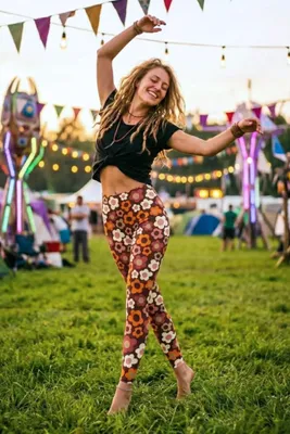 Produktbild von Bunte Baumwoll Leggings Damen – blickdicht mit Blumenmuster & Retro Style – XXL