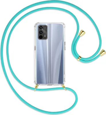 Produktbild von Handykette Backcover-Schutzhülle mit Band (Metall goldfarben) für Realme GT 5G (RMX2202) - türkis
