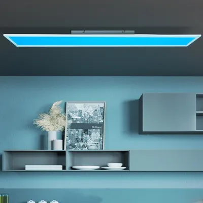 Produktbild von BRILLIANT LED Aufbaupaneel Abie | moderne Deckenleuchte | 120x30 cm | Metall/Kunststoff | Weiß | mit Fernbedienung | CCT | RGB | LED inkl.