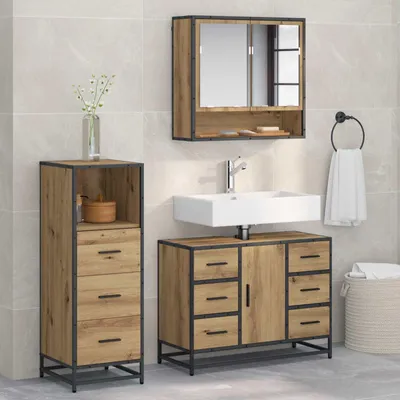 Produktbild von vidaXL Badezimmermöbel-Set mit Regal 3 pcs Artisan-Eiche Holzwerkstoff
