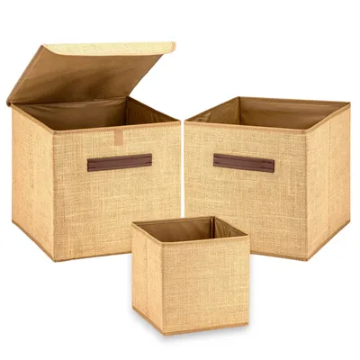 Produktbild von Muvax Aufbewahrungsbox mit Deckel, ohne Deckel, Faltbarer Aufbewahrungswürfel, Aufbewahrungskorb mit Deckel, Aufbewahrungsbox aus Jute mit Griff