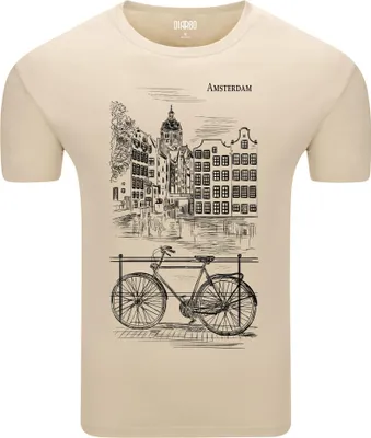 Zdjęcie produktu dla Diarbo koszulka męska z nadrukiem miłośnika rowerów Amsterdam rower beżowy rozmiar XL