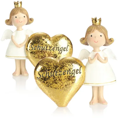 Produktbild von com-four® 2x Deko-Engel Schutzengel mit Herz - Aufsteller Deko-Figur - Engel-Figur in goldfarben - Glücksengel mit Aufschrift „Schutzengel“ - Dekoration und Glücksbringer