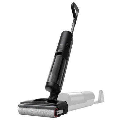 A black and gray wet and dry vacuum cleaner is shown against a white background.