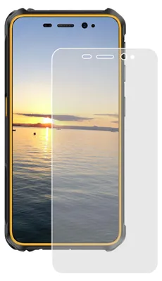 A smartphone with a screen protector placed in front of it.