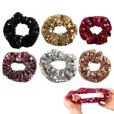 Produktbild von Glitzer Haargummis 6 Stück leuchtend – Disco Scrunchies für Frauen Mädchen | Für Karneval Party Neujahr