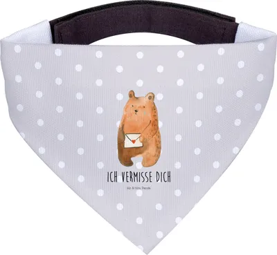 Produktbild von Mr. & Mrs. Panda Tuch Bär Liebesbrief - Grau Pastell - Geschenk, Liebeskummer, Halstuch, Freundin, Für Hunde, Teddy, Hund, Sehnsucht, Freund, Hundehalstuch