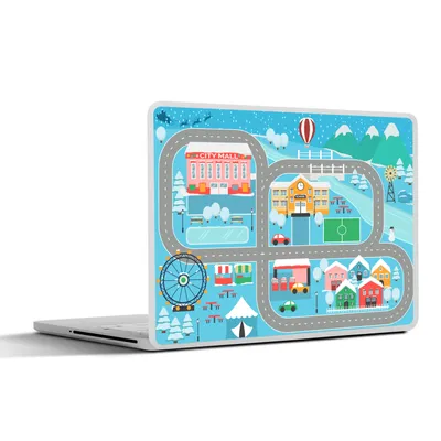 Produktbild von MuchoWow® Laptop Aufkleber Sticker Cover Kinder - Auto - Winter - Vergnügungspark - Blau 36.5x27.5 cm - Laptop-Sticker