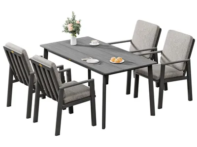 Produktbild von MEXO Gartenlounge-Set Aluminium Garten Essgruppe für 4 Personen, GartenStuhl mit Ergonomischen Sesseln inkl. Kissen, Belastbarkeit pro Sitzplatz 140kg