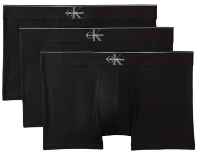 Immagine prodotto di Slip Calvin Klein, modello bóxer con motivo grafico "Monogram", in cotone elasticizzato, colore nero puro (confezione da 3 pezzi), unisex
