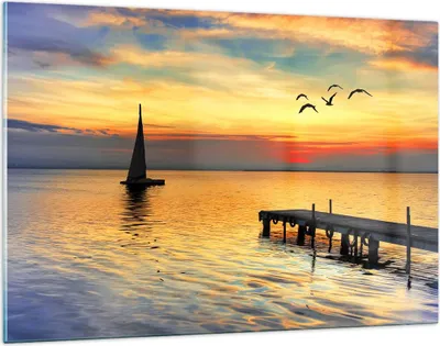 Produktbild von Bilder auf glas - Strand landschaft wasser brücke - 120x80cm - Glasbilder - Wandbilder - Kunstdruck - zum Aufhängen bereit - Wanddekoration aus Glas - Glas Bilder - Wandbild auf Glas - GAA120x80-2535