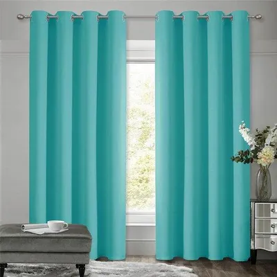 Immagine prodotto di Tende oscuranti Unyqoos® set da 2, colore turchese, dimensioni 175x140 cm ciascuna, 100% poliestere – isolanti termicamente, fonoassorbenti, protezione UV