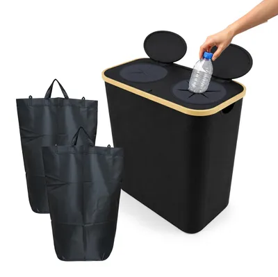 Produktbild von Relaxdays Pfandflaschen Sammelbehälter, 140 L, bis 60 Flaschen, 2 Beutel, Flaschensammler für Glas & Plastik, schwarz