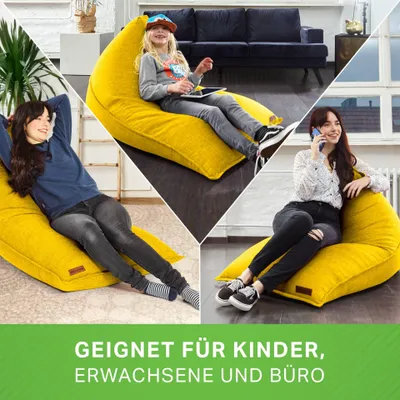 Produktbild von Green Bean® Indoor XXL Sitzsack 150x100x100cm mit EPS-Perlen Füllung - Kuschelig Weich Waschbar - Drinnen Stoff Sitzkissen - Gelb