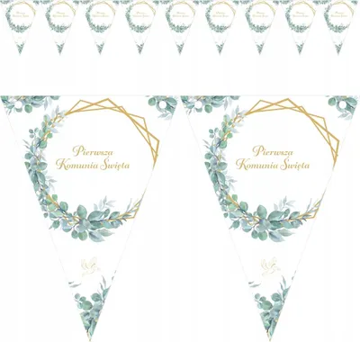 Produktbild von Kommunion Girlande Dekoration Banner Flaggen HEILIGE KOMMUNION Boho Blätter Eukalyptus