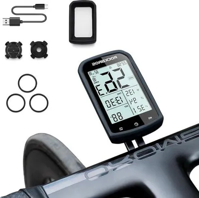 Image de Compteur de vélo GPS sans fil pour VTT, ANT+, Bluetooth 5.0, étanche IPX6, rechargeable via USB-C, écran de 29 pouces, avec support.
