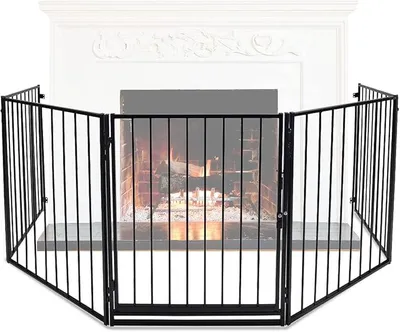 Produktbild von Kaminschutzgitter 304cm, Kinderschutzgitter, Kamingitter Ofenschutzgitter, Metall Schutzgitter für Kinder, Baby, Türgitter für Kinder-Sicherung 5-teilig Elemente (je 60 x 76 cm) Schwarz