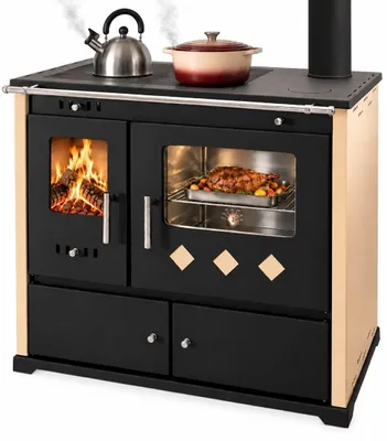 Produktbild von XL-Küchenofen Holzherd PR LUX INOX creme, rechts mit Edelstahlbackfach