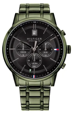 Produktbild von Tommy Hilfiger Herren-Multifunktions-Quarzuhr - 3-Zeiger-Werk, Grünes Edelstahla